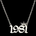 Silver crown 1981 year necklace made of polished stainless steel for women - Silver (1981)