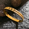 Golden stainless steel clover bangle with Greek fret pattern and sparkling zircon inlay - Hollow Meander Clover / Gold