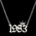 Zilveren roestvrijstalen ketting met jaartal 1983, kroon detail en O-ketting - Zilver (1983)