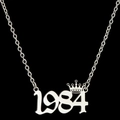 Gepolijste zilveren roestvrijstalen 1984 jaartal hanger ketting met kroon detail - Zilver (1984)