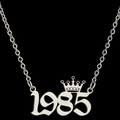 Zilveren roestvrijstalen ketting met kroon nummer 1985 hanger aan klassieke ketting - Zilver (1985)
