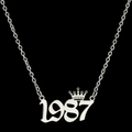 Zilveren kroon nummer 1987 hanger ketting van roestvrij staal op zwarte basis - Zilver (1987)