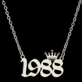 Zilveren kroon ketting met hanger jaartal 1988 van minimalistisch roestvrij staal - Zilver (1988)