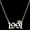 Roestvrijstalen ketting met jaartal 1991 en kroon hanger in zilveren afwerking - Zilver (1991)