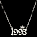 Zilveren roestvrijstalen ketting met hanger van het jaar 1993 en kleine kroon - Zilver (1993)
