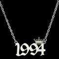 Gepolijste zilveren roestvrijstalen ketting met kroon en hanger van het jaar 1994 - Zilver (1994)