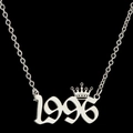 Zilveren ketting met kroon en geboortejaar 1996 hanger voor vrouwen chic - Zilver (1996)