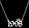 Zilveren roestvrijstalen ketting met 1998 jaar hanger en kroon in minimalistische stijl - Zilver (1998)