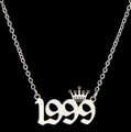 Gepolijste zilveren roestvrijstalen ketting met kroon en 1999 nummer hanger dames - Zilver (1999)