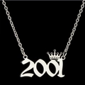 Gepolijste roestvrijstalen ketting met kroon en nummer 2001 hanger in glanzend zilver - Zilver (2001)