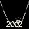 Zilveren roestvrijstalen ketting met 2002 jaartal kroon hanger en O-schakelketting - Zilver (2002)