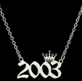 Zilveren roestvrijstalen ketting met een kroon hanger en het jaartal 2003 - Zilver (2003)