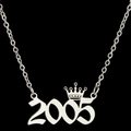Zilveren roestvrijstalen ketting met jaartal 2005 en kroon hanger voor dames - Zilver (2005)