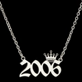 Zilveren roestvrijstalen ketting met kroon 2006 jaar nummer hanger op zwarte achtergrond - Zilver (2006)