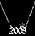 Zilveren roestvrijstalen ketting met een 2008 getal hanger en een kleine kroon - Zilver (2008)