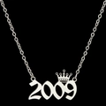 Gepolijste roestvrijstalen ketting met kroon en jaartal 2009 hanger in zilveren afwerking - Zilver (2009)