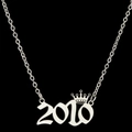 Gepolijste zilveren roestvrijstalen ketting met kroon nummer 2010 hanger dames - Zilver (2010)