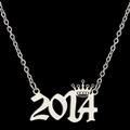 Zilveren roestvrijstalen halsketting met kroon nummer 2014 hanger en fijne ketting - Zilverkleur (2014)