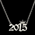 Zilveren roestvrijstalen ketting met hanger van nummer 2015 en een kroon - Zilver (2015)