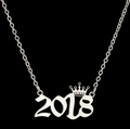 Zilveren roestvrijstalen kroonketting met hanger met jaartal 2018 voor vrouwen - Zilver (2018)