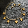 Goldenes Armband und Fußkettchen mit 8 Hexagramm-Sternanhängern und Gliederkette - Hexagramm Fußkettchen / Gold Neun Sterne Fußkettchen