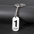 Minimalistischer Schlüsselanhänger aus Edelstahl mit Zahl 1 und LUCKY Gravur - Zahl 1
