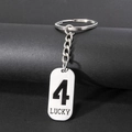 Minimalist silver stainless steel rectangular keychain with lucky number 4 engraving - Number 4