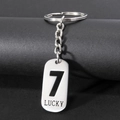 Silver stainless steel lucky number 7 keychain with hollow rectangle pendant - Number 7