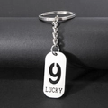 Silver stainless steel rectangular tag keychain with lucky number 9 engraving - Number 9