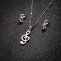 Polished stainless steel treble clef musical note jewelry set with necklace and earrings - Treble Clef Style (157 Steel Color)