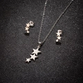 Polished stainless steel jewelry set with triple star necklace and matching stud earrings - Triple Star Style (159 Steel Color)