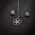Silver stainless steel heart flower pendant necklace and earrings three-piece jewelry set - Hollow Heart Flower Style (156 Steel Color)