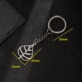 Detail van de zilveren holle blad sleutelhanger met afmetingen 31mm lengte en 25mm ring - Opengewerkt Bladstijl (184)
