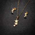 Golden star jewelry set including three-star layered necklace and matching drop earrings - Triple Star Style (159 Gold)
