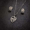 Silver stainless steel jewelry set featuring hollow monstera leaf pendant and stud earrings - Hollow Monstera Leaf Style (153 Steel Color)