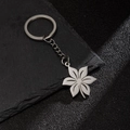 Silver stainless steel flower petal keychain pendant on minimalist metal chain link - Solid Pointed Petal Flower Style (203)