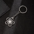Portachiavi in acciaio inossidabile lucido con ciondolo a fiore di ciliegio argento - Stile Ciliegio Traforato (195)