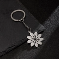 Minimalist stainless steel sunflower keychain pendant with matte silver finish - Hollow Multi-Petal Flower Style (197)