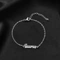 Silver Taurus zodiac constellation pendant bracelet with adjustable stainless steel chain - Taurus / Steel