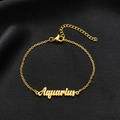 18K gold plated stainless steel bracelet with an Aquarius zodiac letter pendant charm - Aquarius / Gold