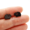 Minimalist black sheep stud earrings in cute animal silhouette with spiral horns - Black