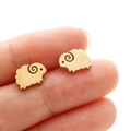 Cute gold stainless steel sheep stud earrings with brushed texture and animal design - Sheep (372) / Gold
