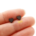 Minimalist 5mm black heart stud earrings in polished stainless steel for women - Medium Style / Black