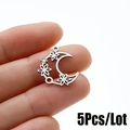 Lot de 5 pendentifs lune et fleurs en acier inoxydable pour bijoux DIY - 5 Pièces / Acier