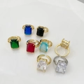 Detail verstellbarer vergoldeter Ringe mit rechteckigem Zirkon und H-förmigem Design - Blaues Rechteck (Gold-Blauer Zirkon)