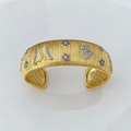 Detail of gold-plated cuff bracelet featuring brushed finish and colorful zircon butterflies - Butterfly Floral Adjustable Bangle / Single Bangle Gold
