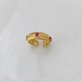 Vintage gold open ring with red center gemstone and vertical textured finish - Ring Gold Rose Red Zirconia