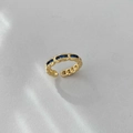 Anello a catena groumette placcato oro con pietre di zircone blu navy quadrate - Base Oro con Zirconi Blu Scuro / Anello aperto regolabile