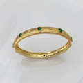 Vintage gold brushed bangle featuring emerald green gemstones and ornate beadwork - Bracelet Gold Green Zirconia