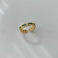 Gold plated open ring with emerald green square zircons and cuban chain pattern - Gold Base With Emerald Green Zirconia